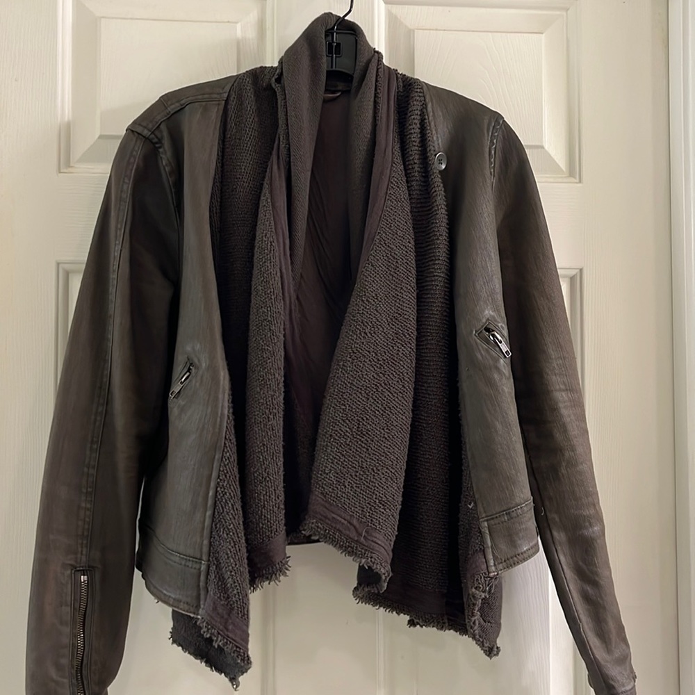 Free people waxed denim scarf Moto jacket